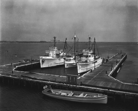 Newly acquired Scripps Institution of Oceanography research vessels Paolina T, Crest and Horizon at dock at the Chester W....