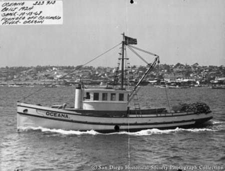 [Tuna boat Oceana, built 1924, sank October 13, 1968, off Columbia River, Oregon]