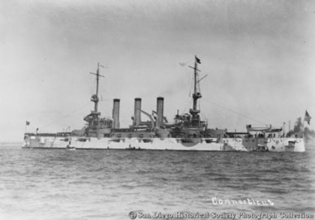 Great White Fleet battleship USS Connecticut on San Diego Bay