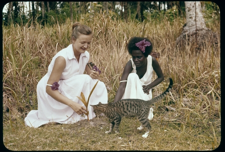 Portrait of Anne Scheffler and Lola Tabatabana, with cat