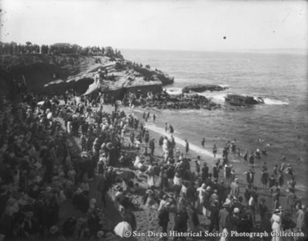 Crowd of people on La Jolla beach