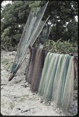 Fishing: nets, including several mounted on triangular frames