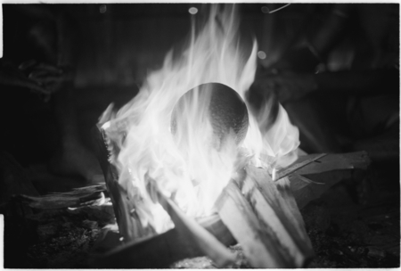 Burning breadfruit.