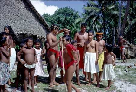 This photo depicts native villagers on an island in Micronesia