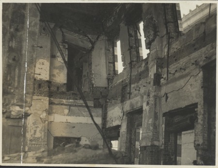 Damaged building seen during Claude M. Adams visit to Hiroshima, Japan, 1946