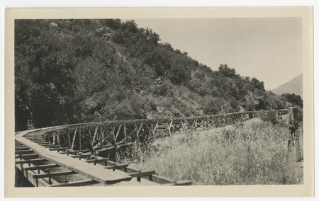 Curved section of trestle-supported steel pipe for the San Diego flume