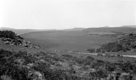 Looking north at one of many high meadows in among basalt from a divide 15 miles north of Ensenada