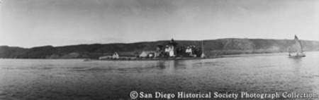 Panoramic view of Ballast Point and lighthouse from San Diego Bay