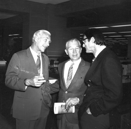 Martin Chamberlain (left) and two unidentified men at Library dedication, UC San Diego