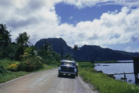 Automobile on a dirt road near Pagp Pagp, capital city of American Samoa as seen and photographed by a member of the Capri...