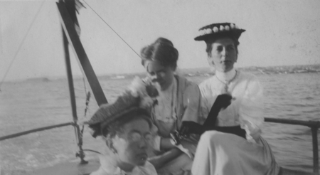 [Edna Watson Bailey and Beth Worthen on a sailboat]