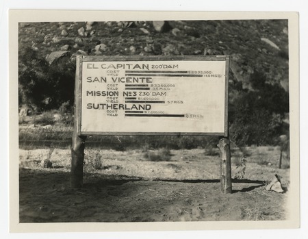 Sign near El Capitan damsite promoting dam construction, San Diego County