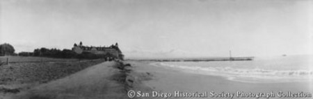 Panoramic view of Coronado beach with hotel and pier in background