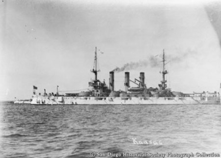Great White Fleet battleship USS Kansas on San Diego Bay