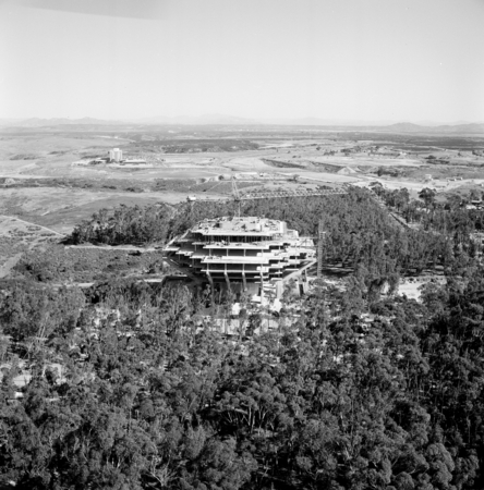 Aerial view of the construction of Geisel Library, UC San Diego
