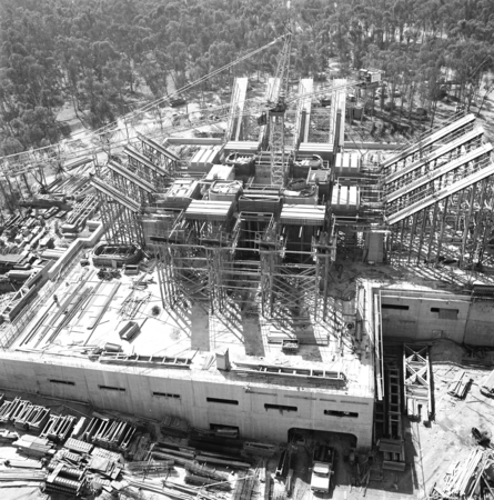 Aerial view of the construction of Geisel Library, UC San Diego