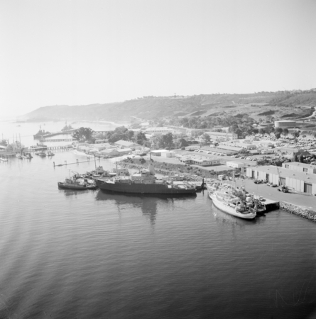 Aerial view of the Chester W. Nimitz Marine Facility and Scripps Institution of Oceanography fleet (looking south), Point ...