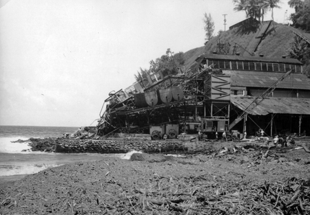 Tsunami damage to Hakalau Mill, north of Hilo, Hawaii