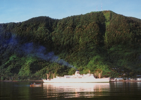 [Matson Line cruise ship at Pago Pago, photographed from R/V ARGO]