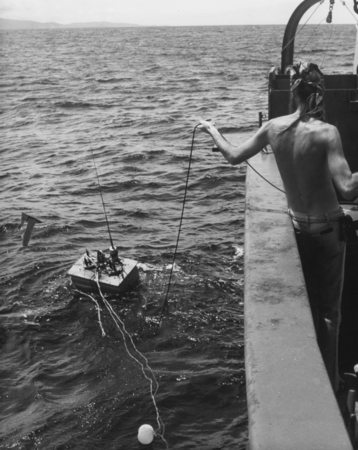 Paul O&#39;Neill launches a buoy unit from R/V Thomas Washington