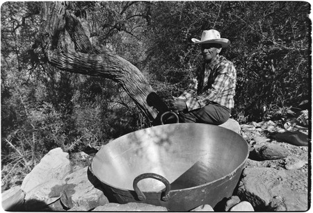 A brass cauldron used in making panocha by boiling down cane pressings at Rancho La Vinorama