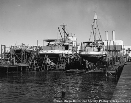 Tuna boats in drydock at Campbell Machine Company