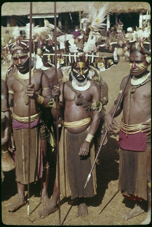Mount Hagen show: men wearing elaborate headdresses and other traditional finery