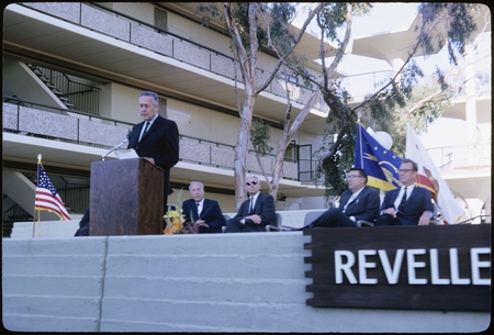 Roger Revelle speaking at the Revelle College dedication ceremony