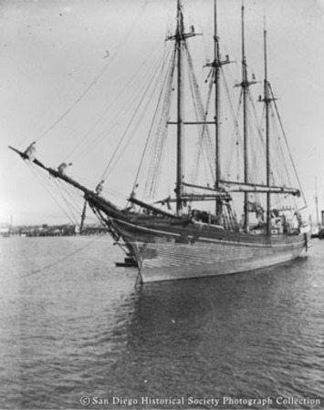 Cod fishing schooner C.S. Holmes moored on San Diego waterfront
