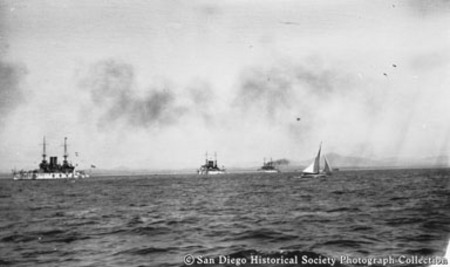Great White Fleet and sailboat on San Diego Bay