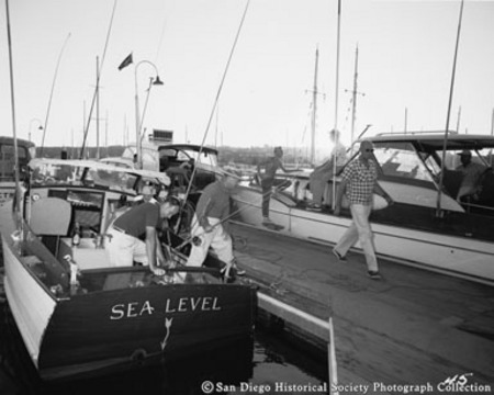 Docked sportfishing boat Sea Level