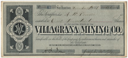Villagrana Mining Co. stock certificate
