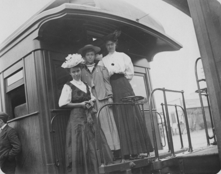 Agnes Padeen, Edna Watson, and unidentified woman aboard the La Jolla Line train car