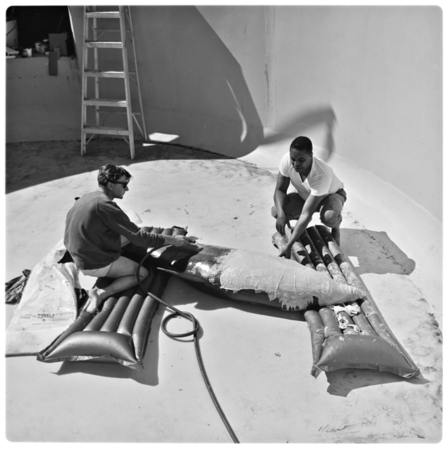 Casting porpoise skin in ring tank at Physiological Research Laboratory, Scripps Institution of Oceanography