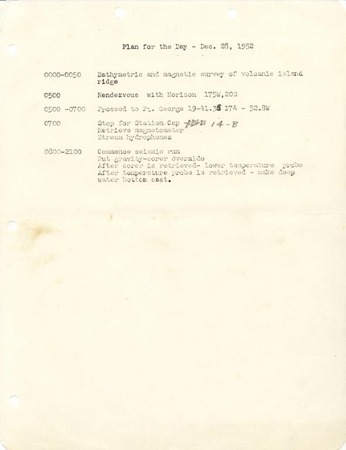 Capricorn Expedition logs: Plan of the day, 1952 December 28