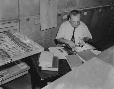 Laurence M. Huey working with specimens