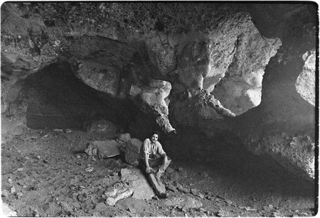 Enrique Hambleton in rock art cave near Rancho Carrizito