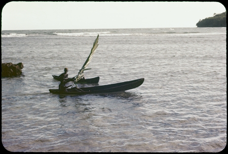 Children in canoes with large leaves