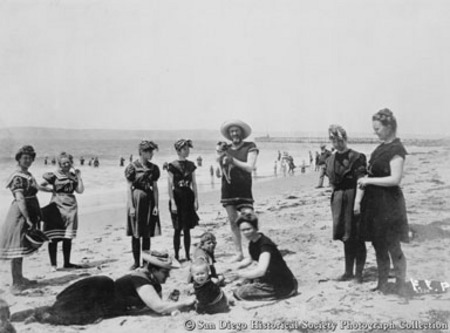 People in bathing suits on Tent City beach, Coronado