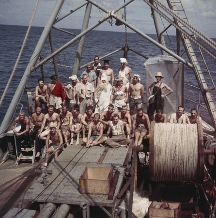Crew and scientists aboard the R/V Horizon during an Equator Line-Crossing ceremony