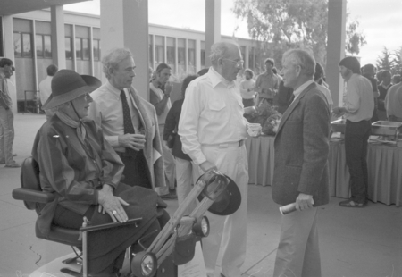 Nierenberg Party, June 5, 1986. Judith Munk at left in wheelchair; Edward Frieman standing behind her in coat and tie; Wil...