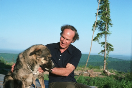 Robert Elsner and his dog at home near Fairbanks, Alaska