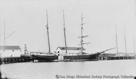Sailing ship docked at Pacific Coast Steamship Company wharf