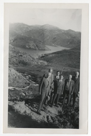 Ed Fletcher and others celebrating the first Colorado River water to reach San Vicente Lake, San Diego County