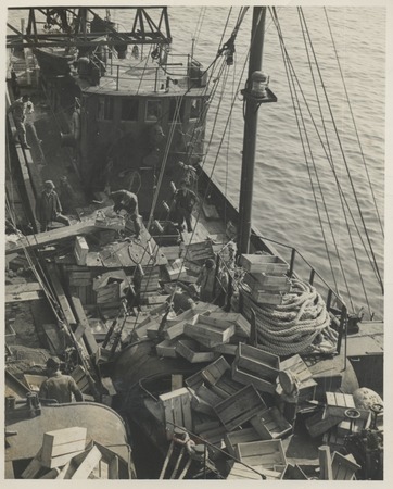 Preparations of the Nisshin Maru whaling ship at the shipbuilding yard. Japan, c1947