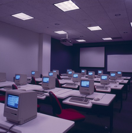 San Diego Supercomputer Center: interior: computer classroom with lights off