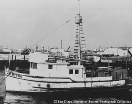 Tuna boat Electra docked at Westgate Sea Products Company cannery