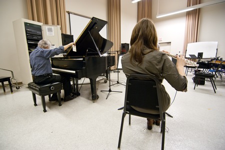 Ping: Rehearsal for 2011 UC San Diego performance: Reynolds at piano, Rachel Beetz; flute
