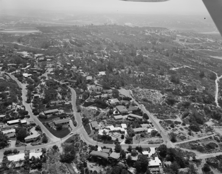 Aerial view of Torrey Pines State Reserve and housing development, La Jolla