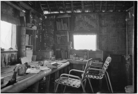 Edwin Cook&#39;s house in Kwiop: desk, typewriter and books